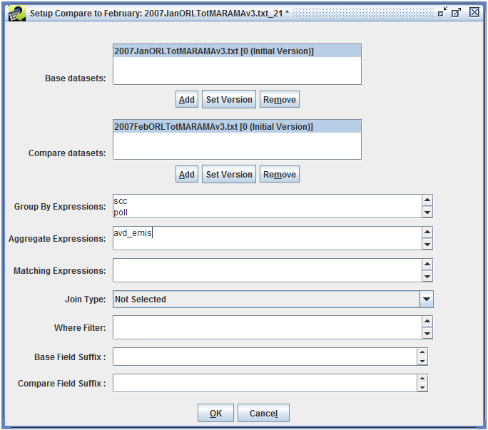 Figure 4.36: Arguments Set for Compare Datasets