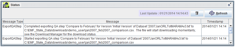 Figure 4.45: Export Messages in Status Window