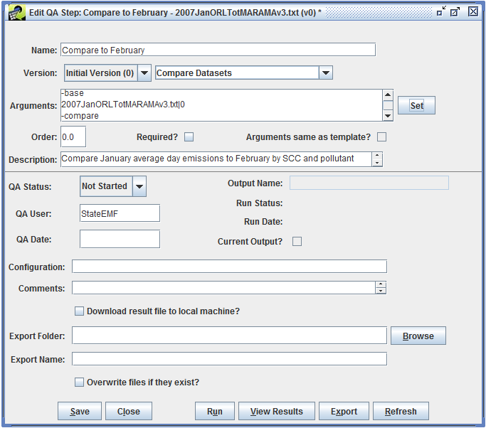 Figure 4.37: QA Step with Arguments Set