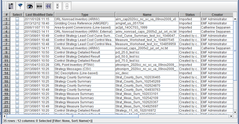 Figure 2.23: Sort-Filter-Select Table with Rearranged and Resized Columns