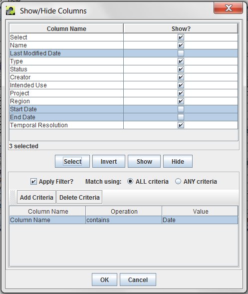 Figure 2.30: Show/Hide Columns with Column Name Filter