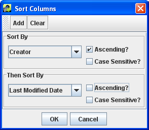 Figure 2.27: Sort Columns Dialog