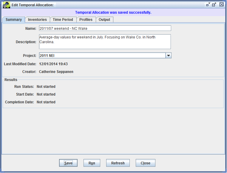 Figure 6.6: Successfully saved temporal allocation