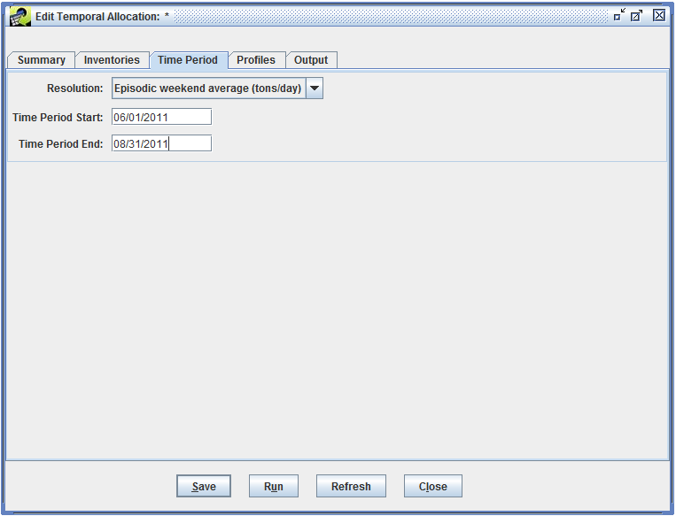 Figure 6.16: Time period tab with information entered