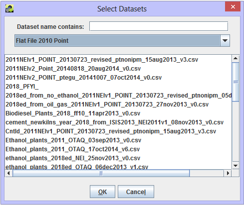 Figure 6.9: Datasets matching selected dataset type