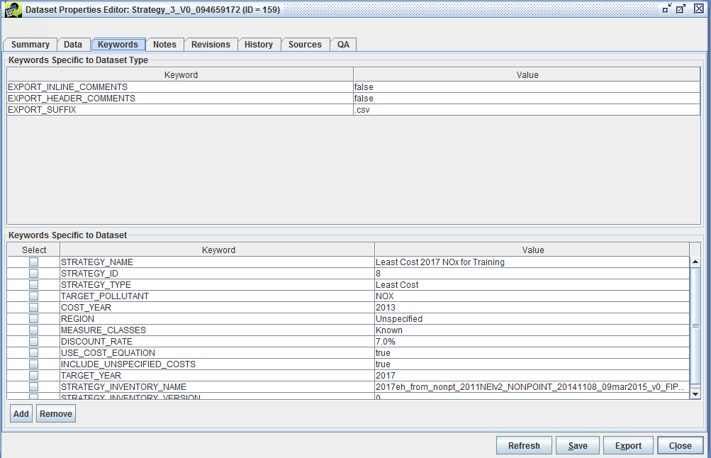 Figure 4.22: Keywords Tab of Dataset Properties Editor