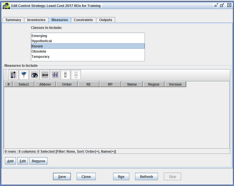 Figure 4.12: Measures Tab of Edit Control Strategy Window