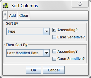 Sort Columns dialog