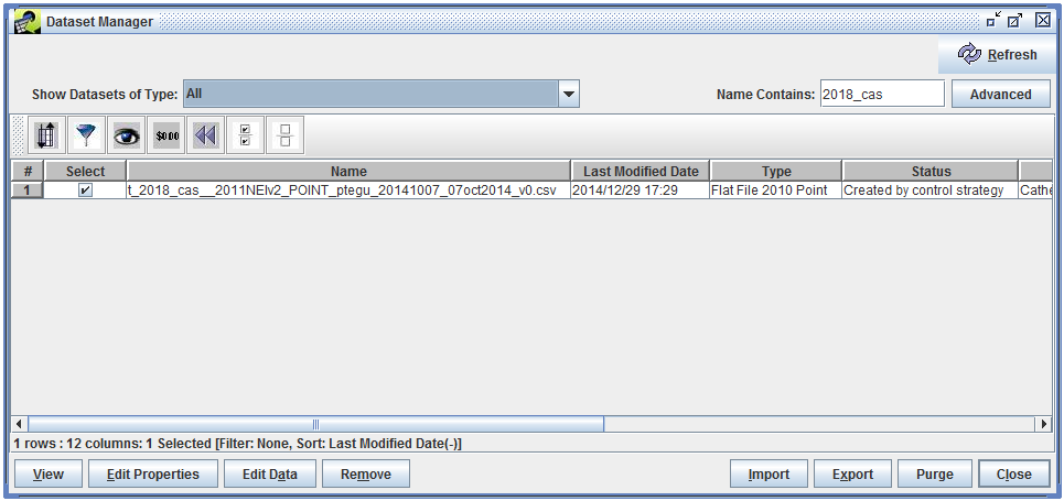 Dataset Manager Showing Controlled Inventory