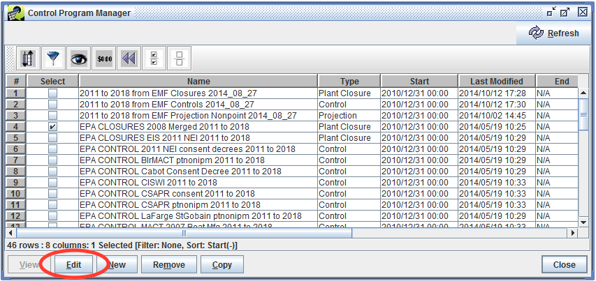 Select Control Program to Edit