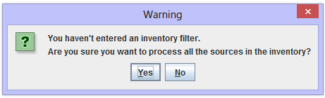 Inventory filter warning