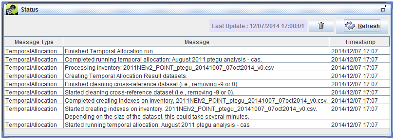 Status window messages