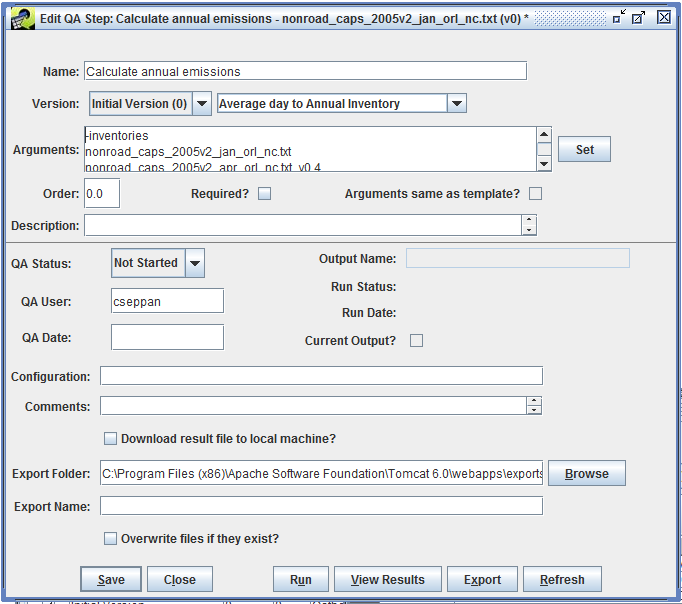 Figure 4-23: Custom QA Step with Arguments Set