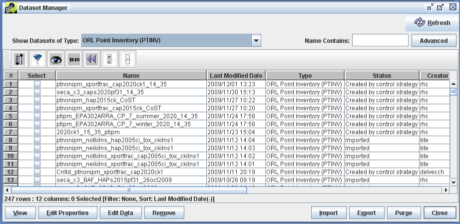 Figure 3-4: Dataset Manager Window with Datasets