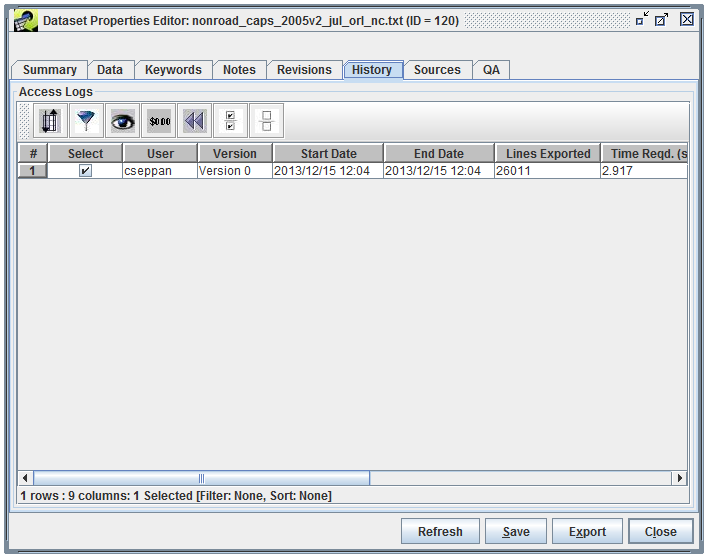 Figure 3-16: Dataset Properties Editor - History Tab