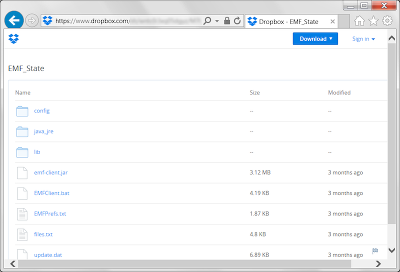 Figure 2-5: EMF Client Folder on Dropbox