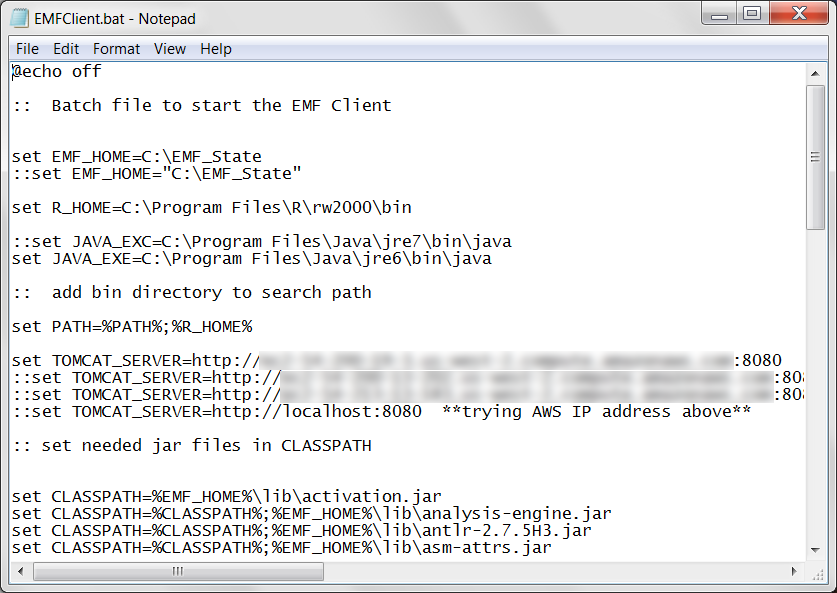 Figure 2-7: Editing EMFClient.bat File