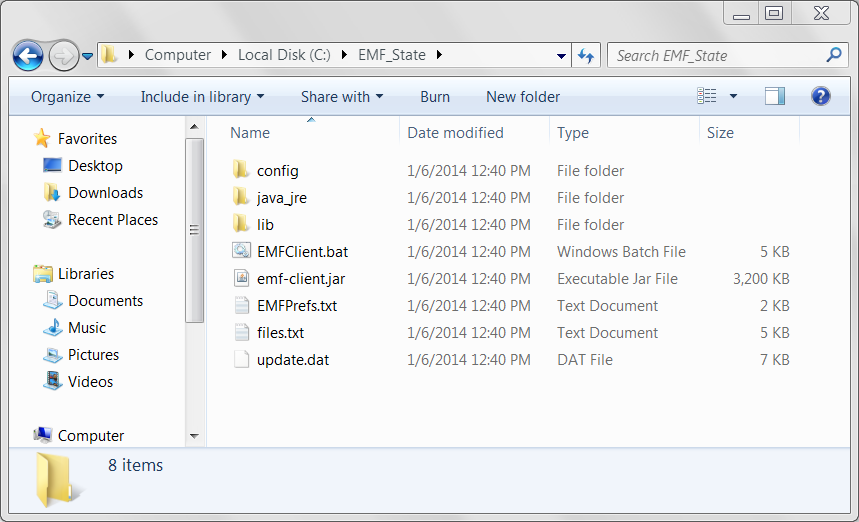 Figure 2-6: EMF Client Folder on Windows