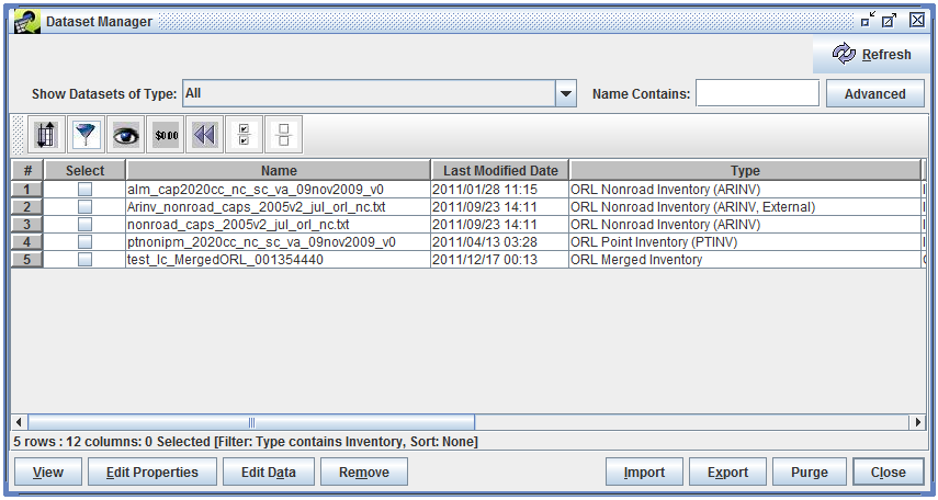 Figure 3-8: Datasets Filtered by Dataset Type