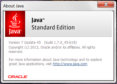 Figure 2-3: Java Version Dialog