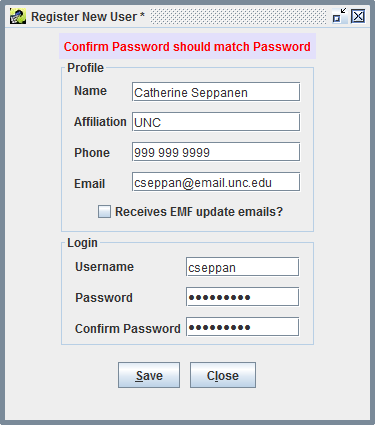 Figure 2-11: Error Registering New User