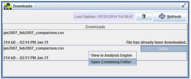 Figure 4-46: QA Step Results in Downloads Window