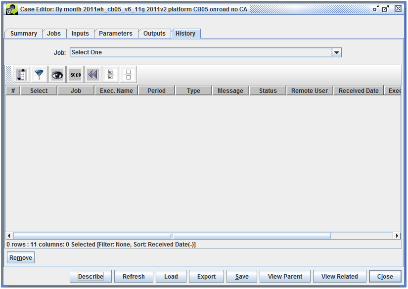 Figure 2-24: Case Editor - History Tab (Initial View)