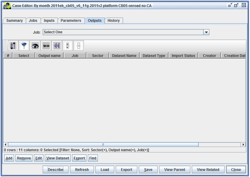 Figure 2-22: Case Editor - Outputs Tab (Initial View)